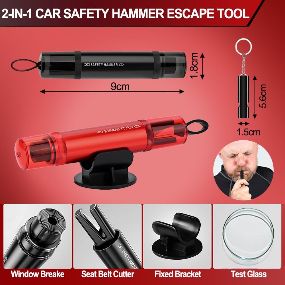 4 Pcs Gurtschneider Notfallhammer, 2 in 1 Auto Sicherheitshammer mit Gurtschneider,Notfallhammer mit