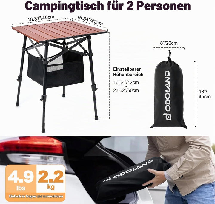 Odoland Campingtisch höhenverstellbar mit Aufbewahrungstasche, Leicht Klapptisch aus Aluminium, Falt