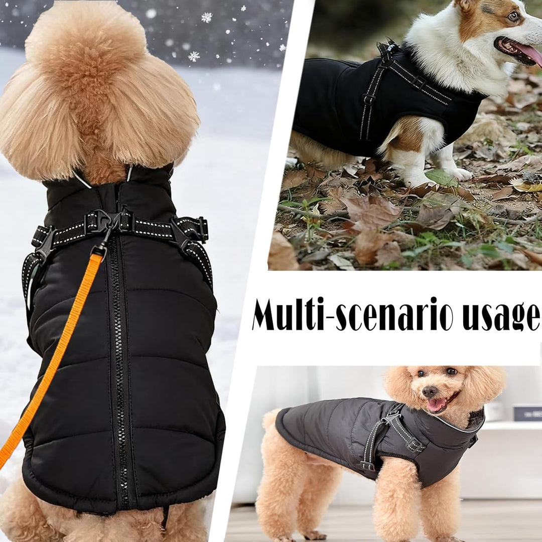 Hundemantel Winter mit Geschirr Einstellbar, ZoneYan Wasserdicht & Warm Hundemantel für Kleine Hunde