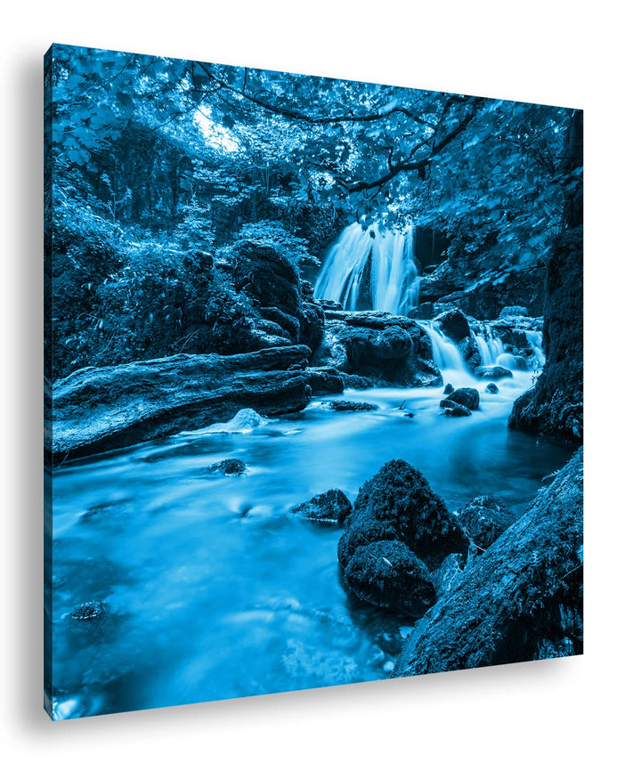 deyoli Flusslauf im Dschungel Format: 60x60 Effekt: Monocrome Blau als Leinwand, Motiv fertig gerahm