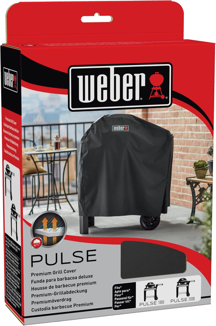 Weber Premium Grill Abdeckhaube für Pulse 1000/2000 mit Rollwagen, atmungsaktiv UV- &amp; wasserbeständi