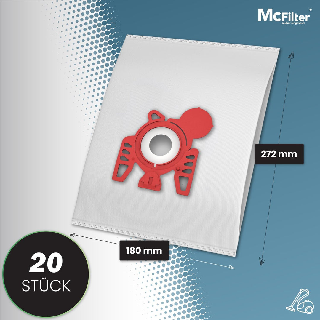 McFilter I 20 Staubsaugerbeutel geeignet für Miele Compact C2 EcoLine + 2 Motorschutzfilter, stabile
