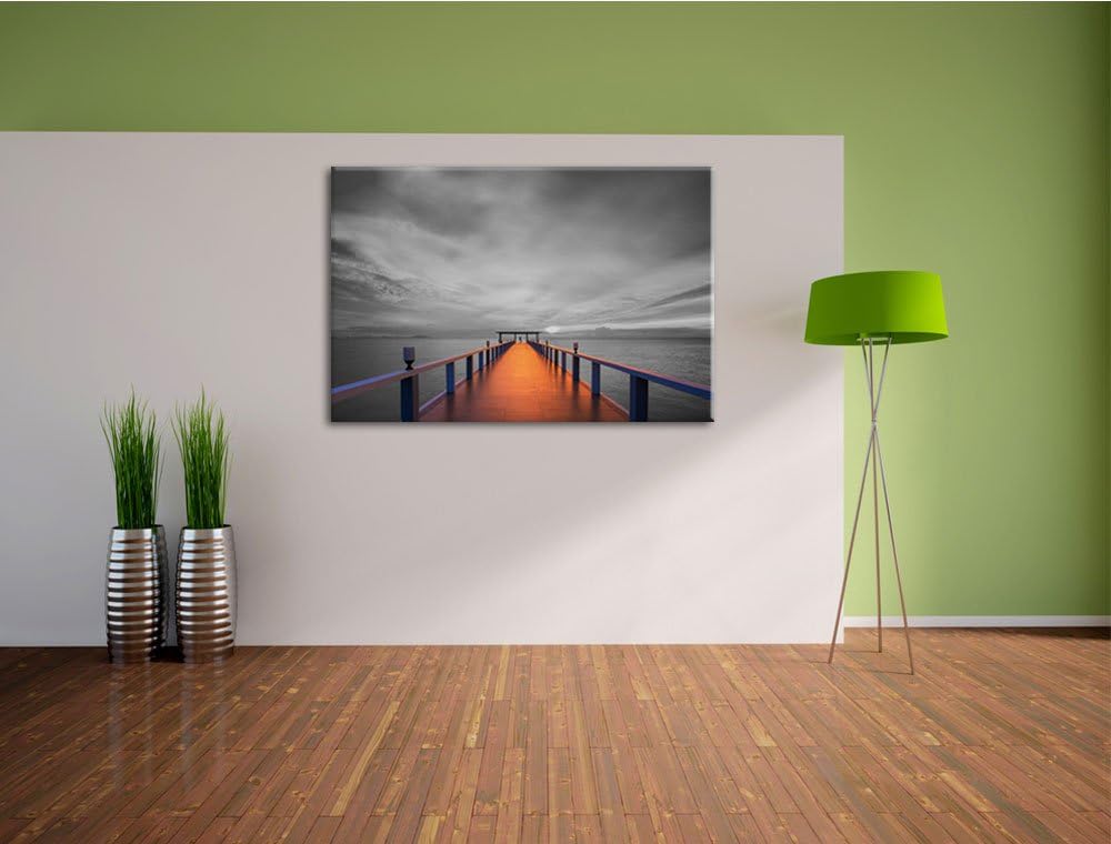 schöner langer Steg schwarz/weiss Format: 100x70 auf Leinwand, XXL riesige Bilder fertig gerahmt mit