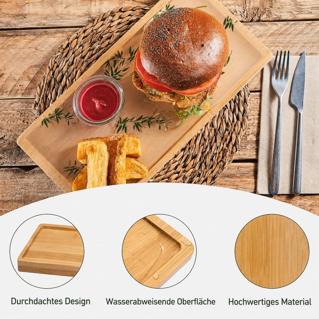 10 Stück Kleine Bambus Tabletts, 28 x 10 cm Rechteckig Holztablett, Holz Serviertabletts Servierplat