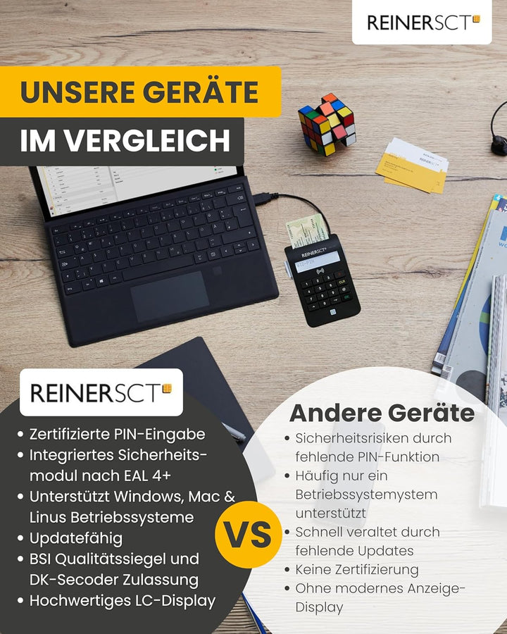 REINER SCT cyberJack RFID Chip-Kartenlesegerät komfort | Multi-Applikationsfähig für z.B. Elster; On
