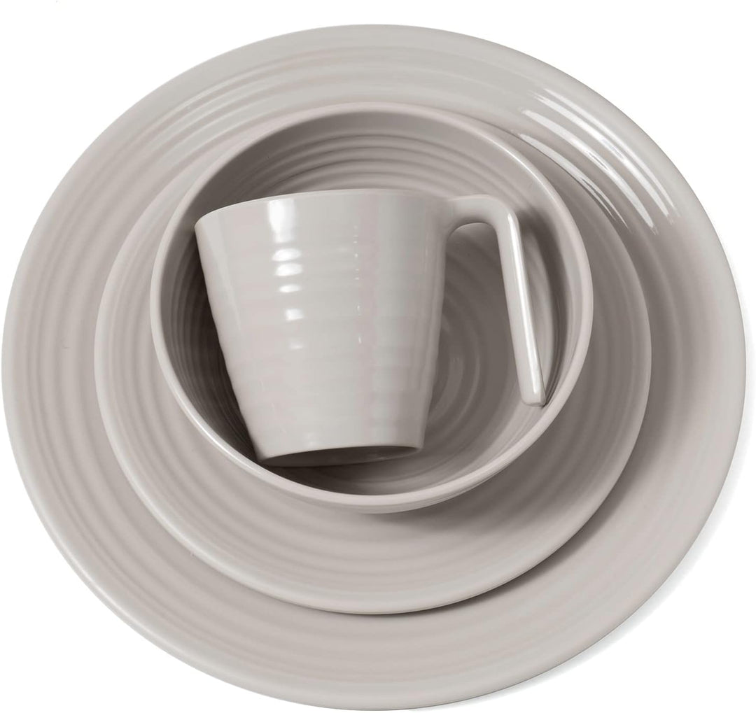 Melamin Camping Geschirr Set 4 Personen Coffee Design 16 Teilig + Milano Gläser Wassergläser Tafelge