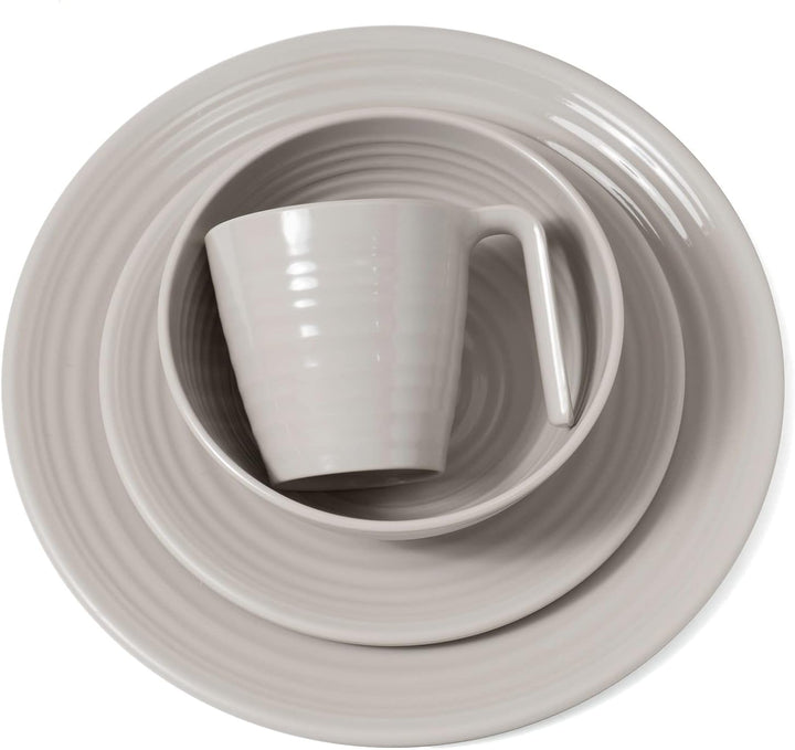 Melamin Camping Geschirr Set 4 Personen Coffee Design 16 Teilig + Milano Gläser Wassergläser Tafelge