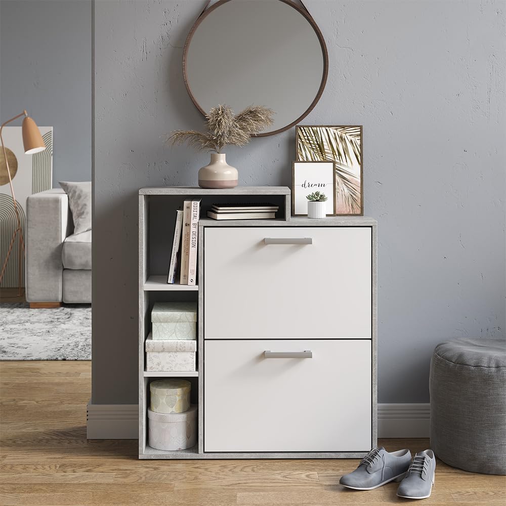 Vicco Schuhkipper Orlando, Schuhregal, Beton, 24.5 x 90 cm Weiss/Beton 2 Fächern, Weiß/Beton 2