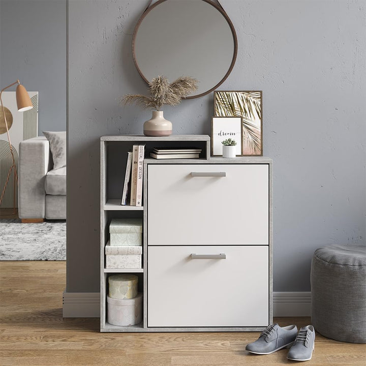 Vicco Schuhkipper Orlando, Schuhregal, Beton, 24.5 x 90 cm Weiss/Beton 2 Fächern, Weiß/Beton 2