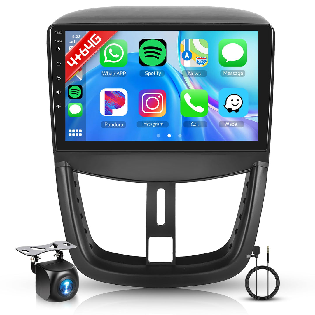 Rimoody 4+64G Android Autoradio für Peugeot 207 2006-2015 9 Zoll Touchscreen Kabelloses Carplay 207