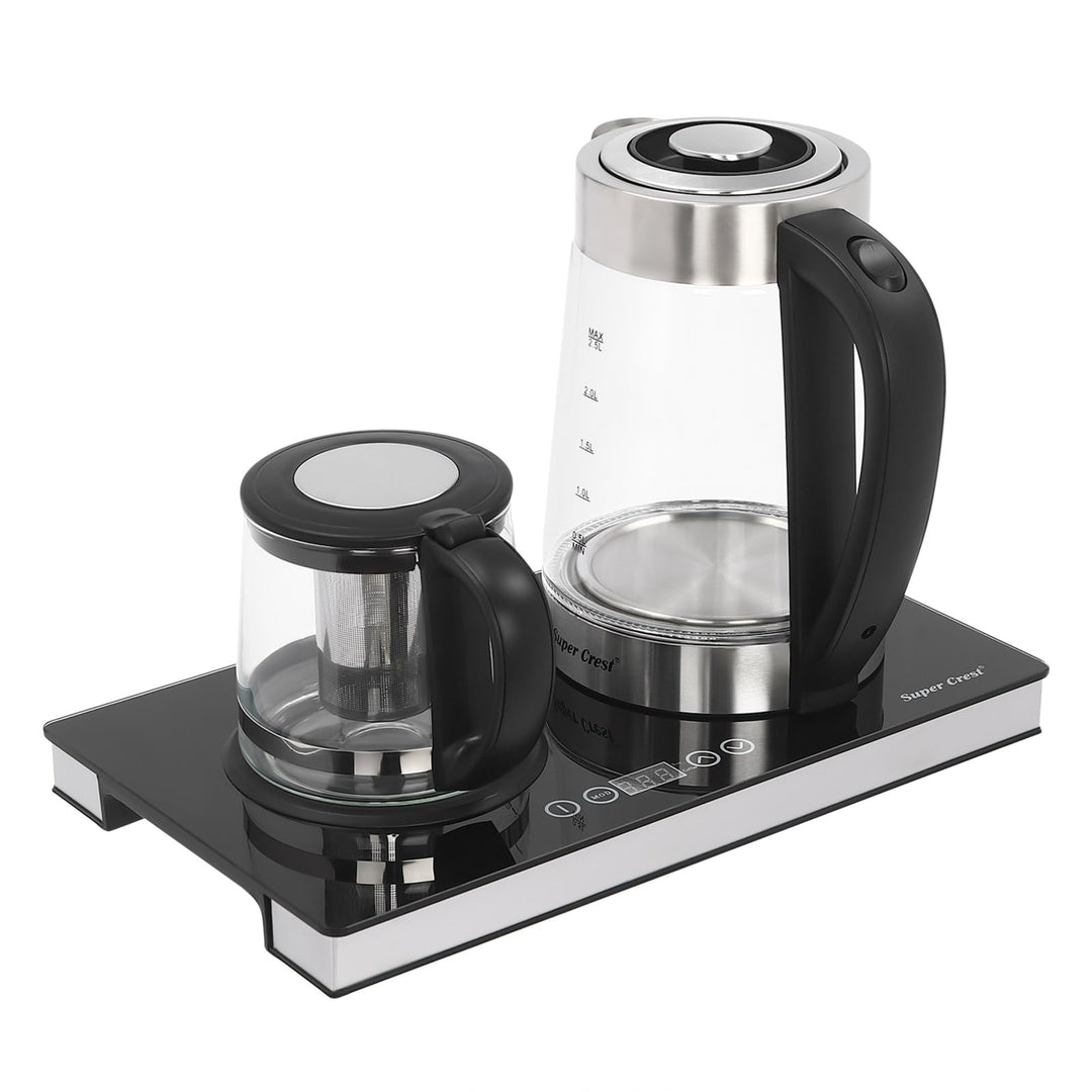 Elektrischer Wasserkocher Set 2-in-1 1500W – Glas Edelstahl Doppel Kettle 2.5L + 1L LCD Touch Temper
