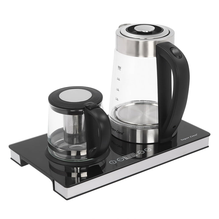 Elektrischer Wasserkocher Set 2-in-1 1500W – Glas Edelstahl Doppel Kettle 2.5L + 1L LCD Touch Temper