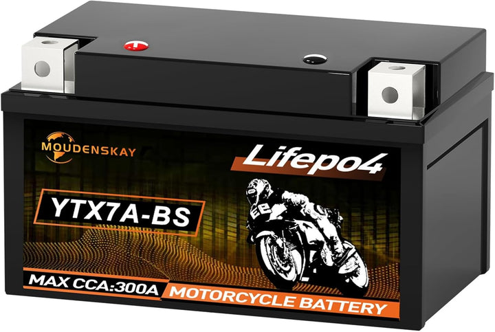 MOUDENSKAY Lithium Motorrad Batterie 12V Lithium Powersports Batterie mit BMS (YTX7A-BS 12.8V 3Ah 30
