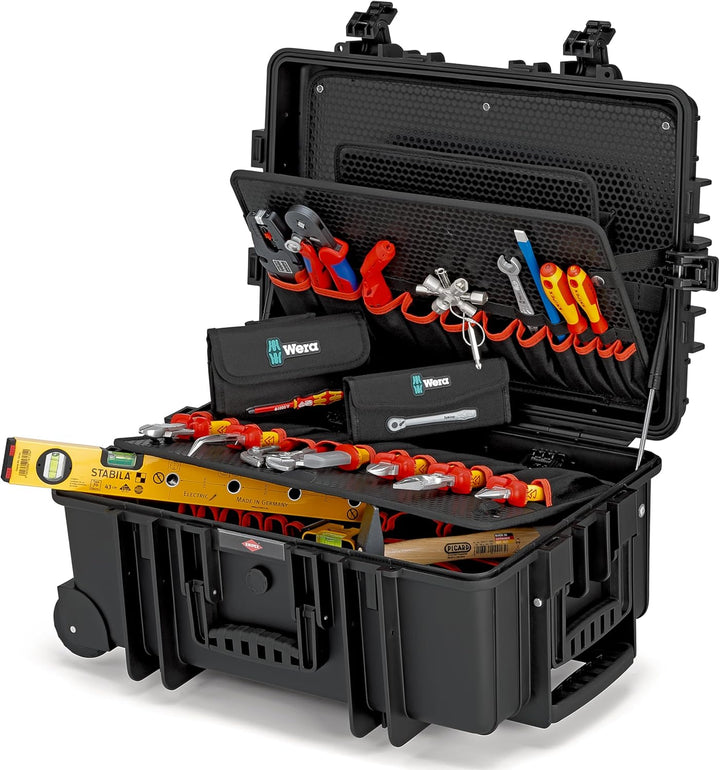 KNIPEX Werkzeugkoffer "Robust45 Move" Elektro, 63-teilig, mit Rollen, Teleskopgriff, 147 Steckmöglic