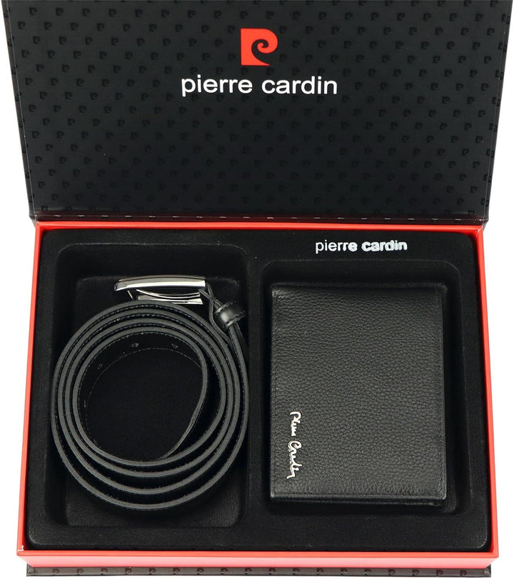 Pierre Cardin Herrengeschenk-Set Brieftasche und Gürtel Elegant aus 100% Naturleder Minimalistisch W