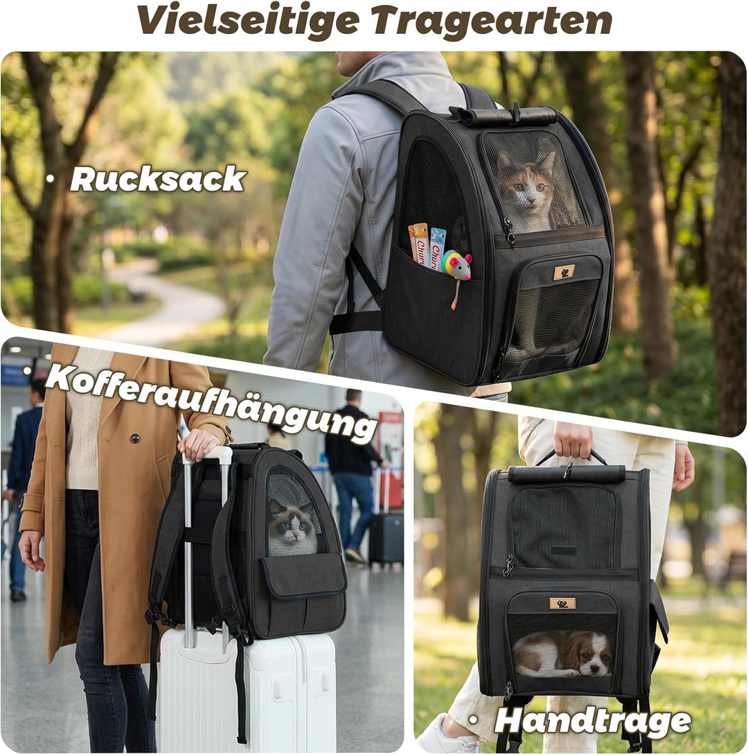 Aystkniet Hunderucksack, Katzenrucksack mit 270° Rundumbelüftung und 3-fachem Einstieg, Faltbare Hau