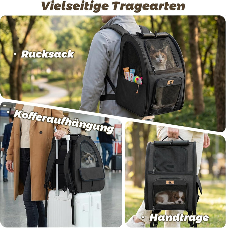 Aystkniet Hunderucksack, Katzenrucksack mit 270° Rundumbelüftung und 3-fachem Einstieg, Faltbare Hau