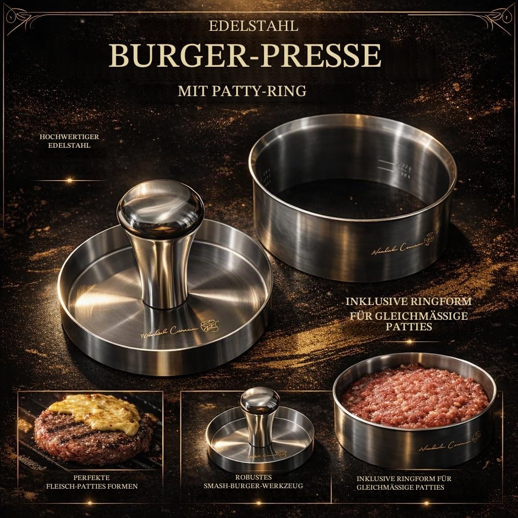 Stainless Steel Burger Press & Meat Patty Maker, Heavy Duty One-Piece Design, Non-Stick Round Hambur