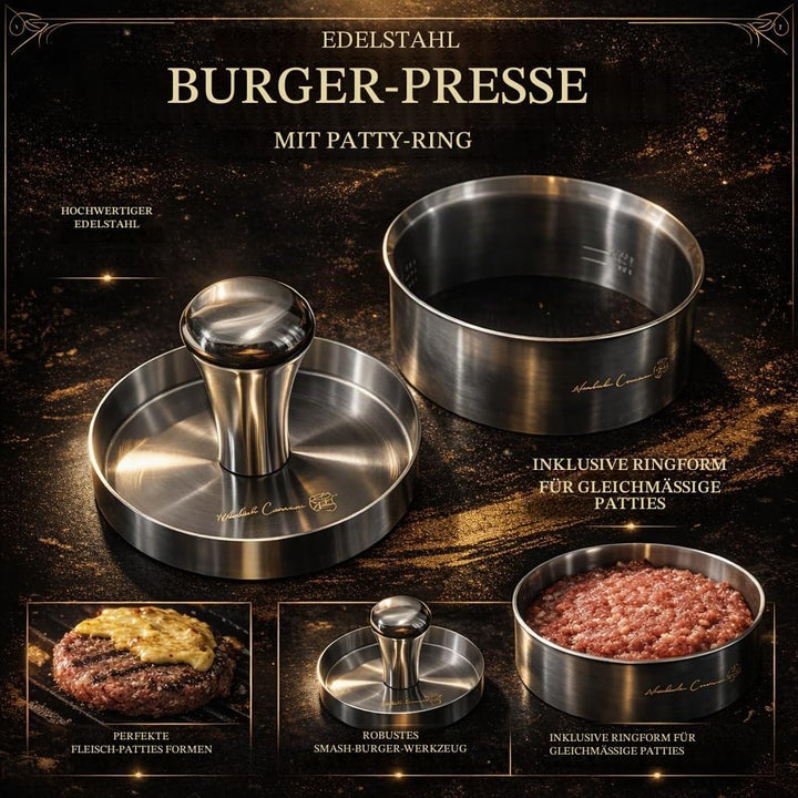 Stainless Steel Burger Press & Meat Patty Maker, Heavy Duty One-Piece Design, Non-Stick Round Hambur