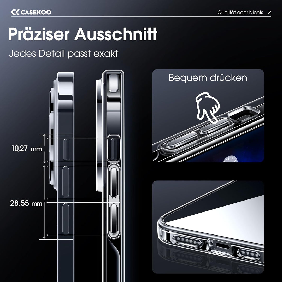 CASEKOO Crystal Clear für iPhone 15 Hülle, [Nie Vergilbung] [Unzerstörbarer Militärschutz] Stossfest