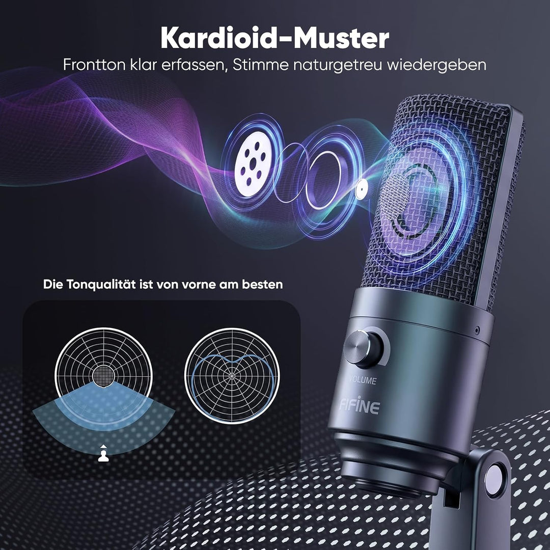 FIFINE USB Mikrofon PC Streaming, Podcast Microphone mit Ständer für MAC PS4 PS5, Kondensator Microf