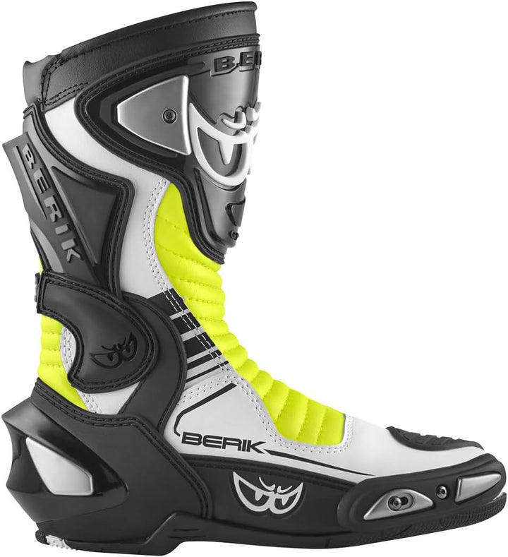 Berik Race-X EVO Motorradstiefel | Sportlicher Fahrkomfort 48 EU Schwarz Weiss Gelb, 48 EU Schwarz W