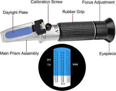 HHTEC Winzer Refraktometer 0-190 Öchsle 0-44 Brix (Zucker) 0-38 KMW Öchslemeter mit ATC für Messung