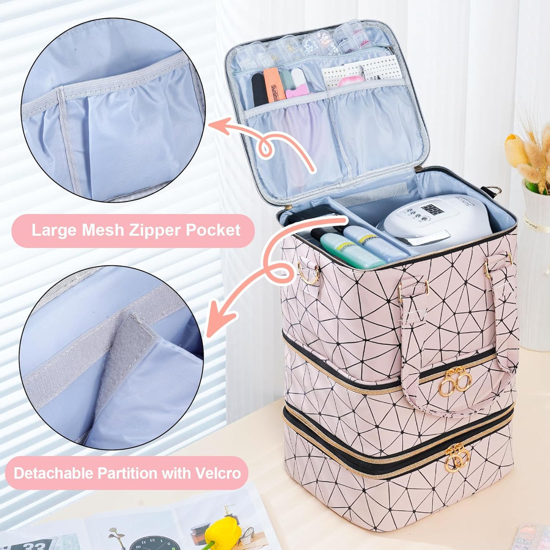 Uross Nagellack Organizer für 60 Nagellackflaschen und 1 LED-Nagellampe, Nagellack Aufbewahrung Tasc