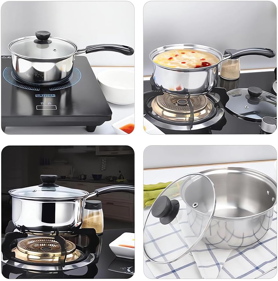 Edelstahl-Saucepan-Set mit Glasdeckel, Antihaft-Kochtopf, für alle Herdarten inkl. Induktion, Stainl