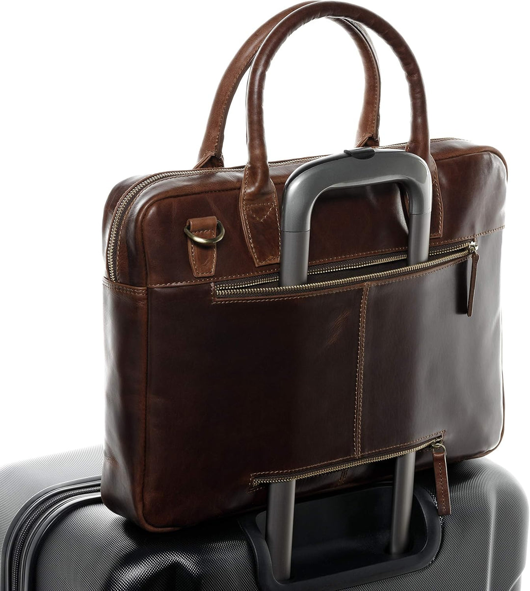 SID &amp; VAIN grosse Laptoptasche schmal echt Leder - 15 Zoll Laptop Business-Tasche BOSTON gross - Umh