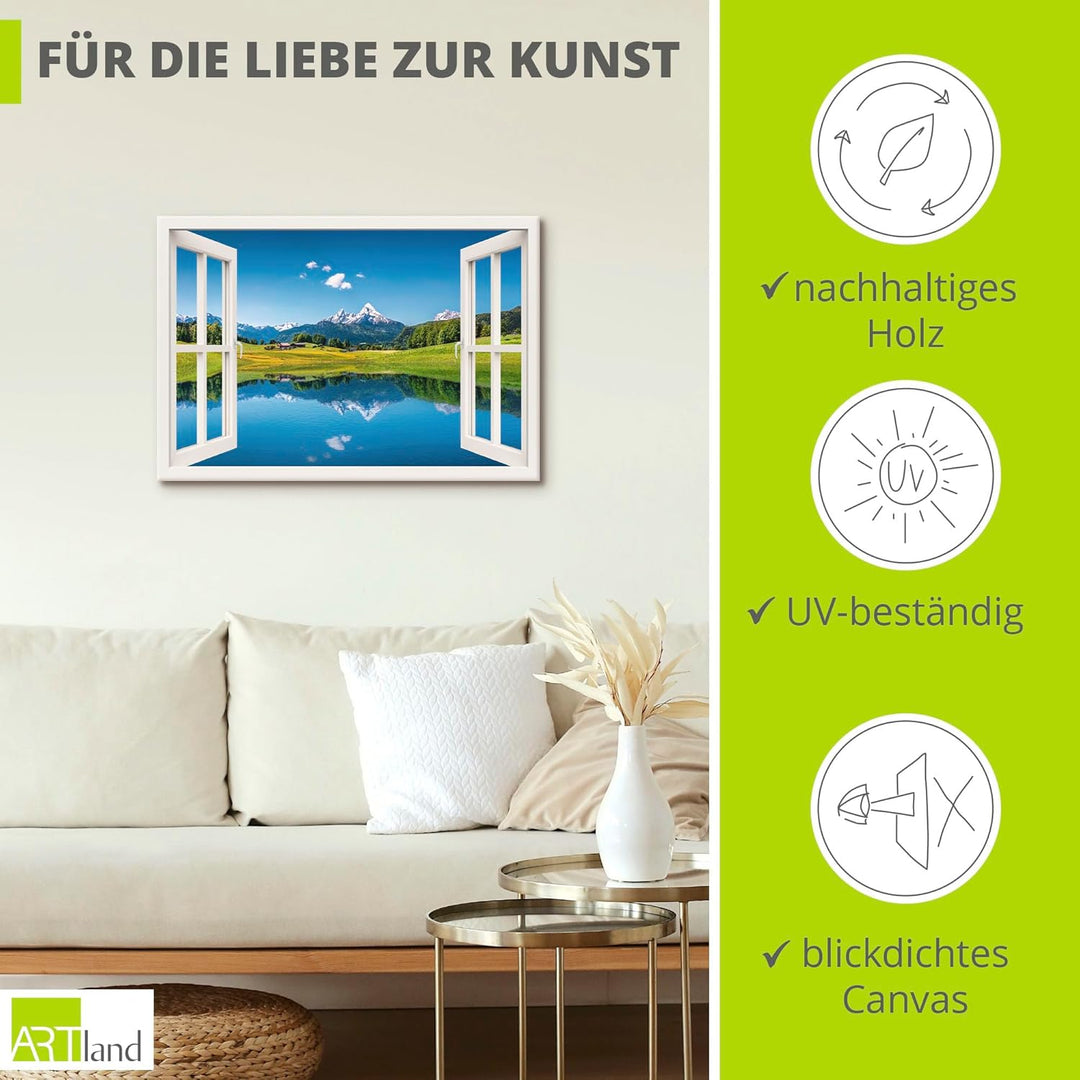 ARTland Leinwandbilder Wandbild Bild auf Leinwand 100x70 cm Landschaften Fensterblick T4RC Alpen Ber