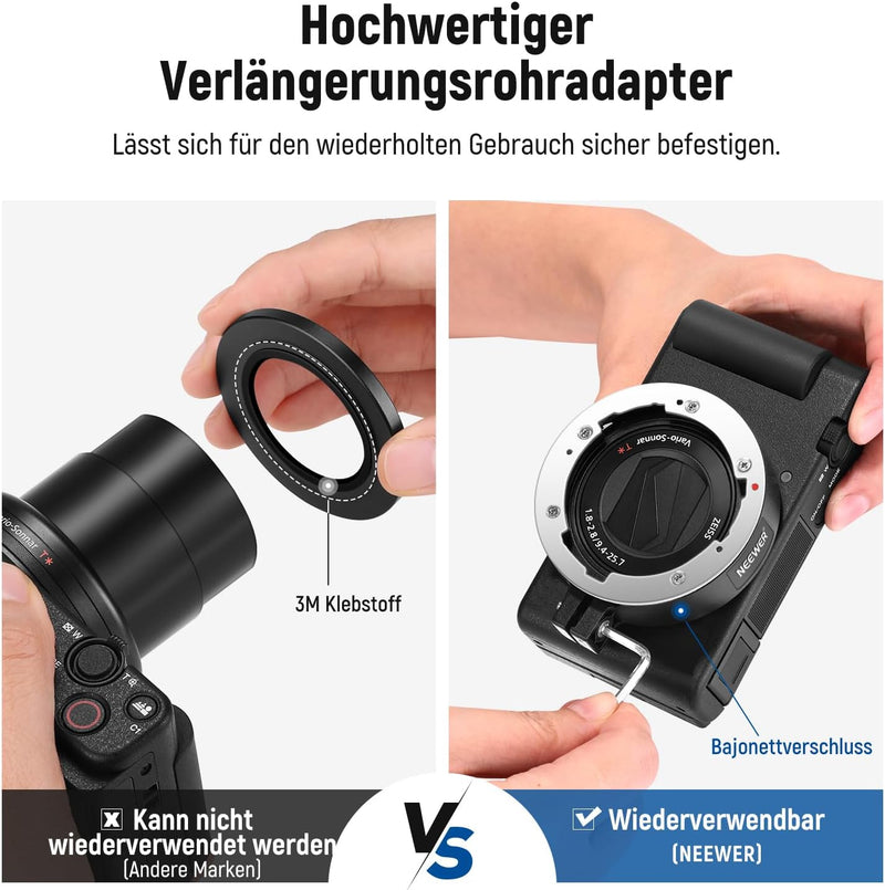 NEEWER Weitwinkelobjektiv kompatibel mit Sony ZV1 Kamera, 2 in 1 18mm HD Weitwinkel und 10 Fach Makr