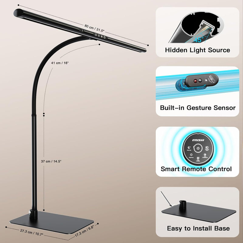 EYOCEAN Schreibtischlampe LED mit Gestensteuerung & Fernbedienung, Dimmbare Monitor Lampe 24W 80cm,