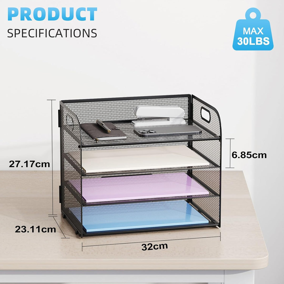 Marbrasse Schreibtisch Ablagen Organizer,4-Stufige Brief Papier Ablage mit Griff,Metall Gitter Desig