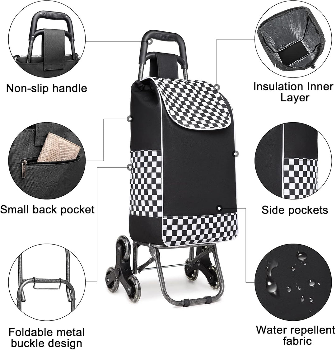Kono Einkaufstrolley Stabiler 2 in 1 Klappbar Einkaufswagen Multifunktional Treppensteigwagen mit 3