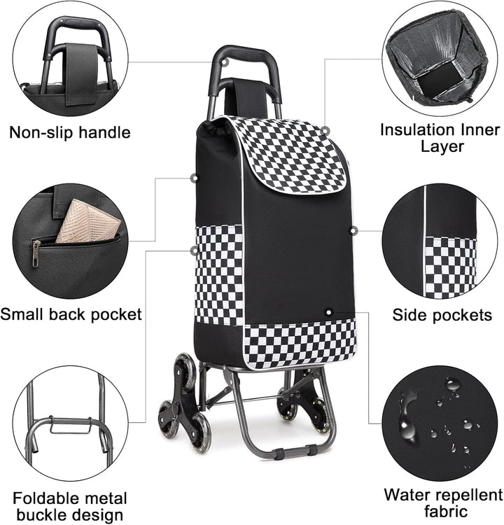 Kono Einkaufstrolley Stabiler 2 in 1 Klappbar Einkaufswagen Multifunktional Treppensteigwagen mit 3