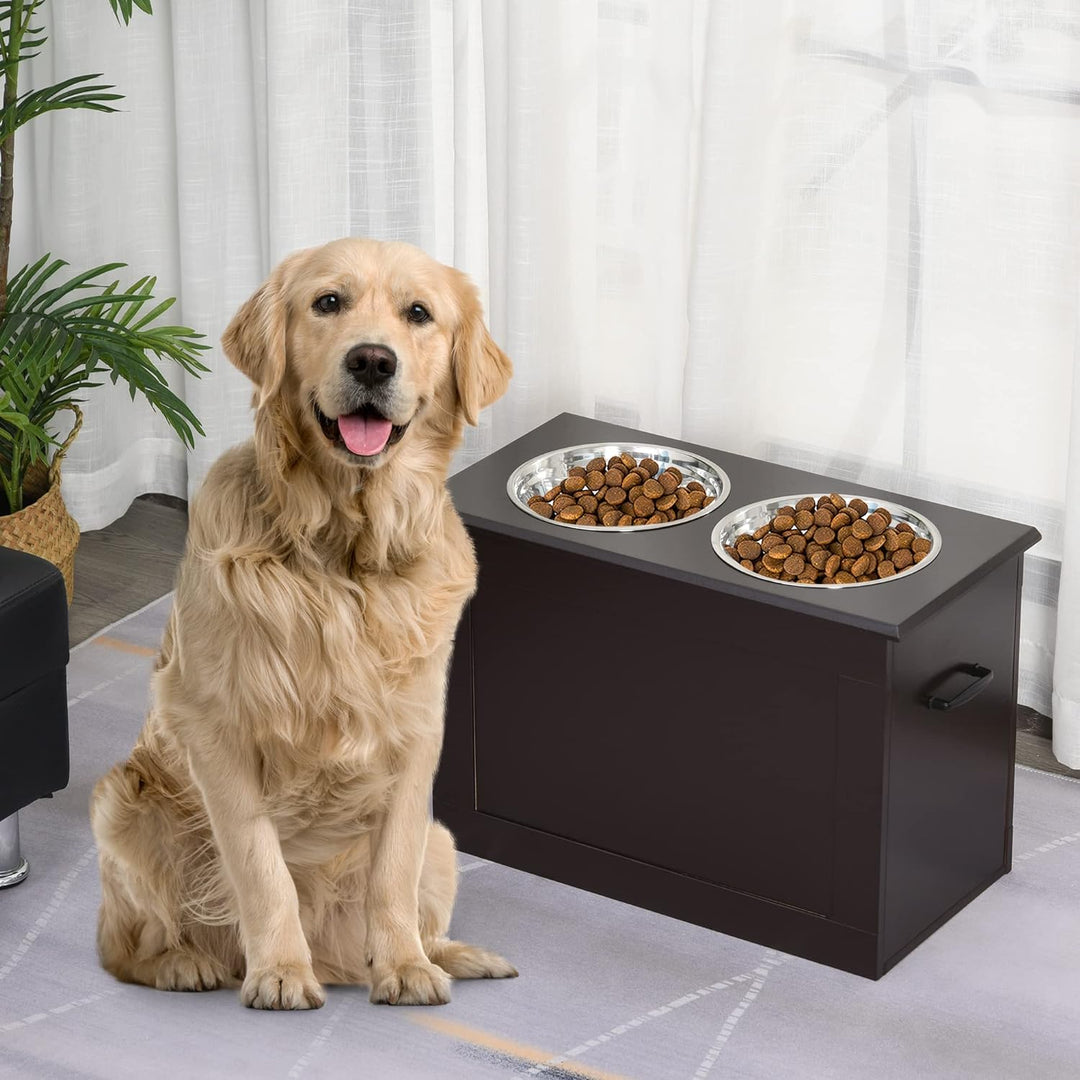 PawHut Hunde Fressnapf mit Staumraum 2 Näpfen Futterstation Edelstahlnapf Katzenapf Edelstahl Espres