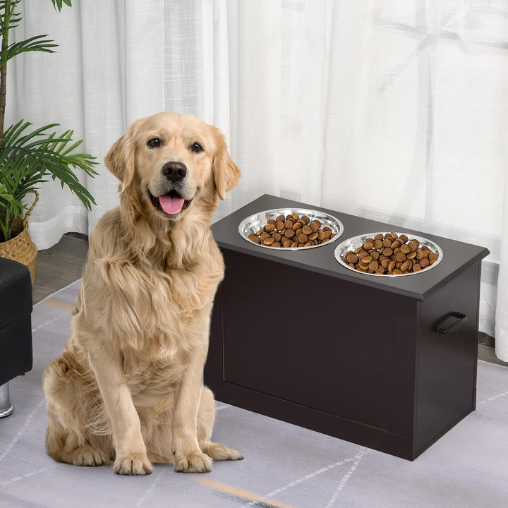PawHut Hunde Fressnapf mit Staumraum 2 Näpfen Futterstation Edelstahlnapf Katzenapf Edelstahl Espres