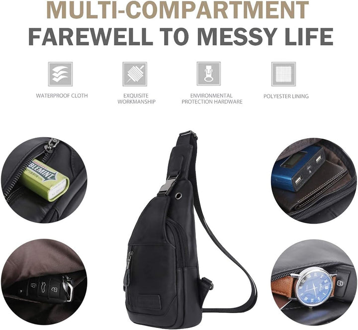 Leathario Brusttasche, Umhängetasche, Herren, echtes Leder, Schultertasche, Sporttasche, Freizeittas