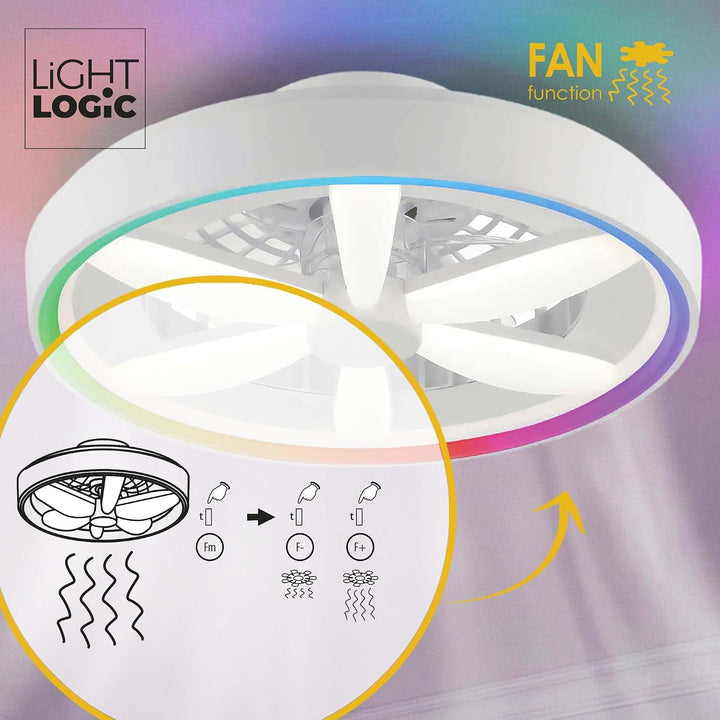 Deckenventilator mit Beleuchtung 48W - Ø 48cm, dimmbare LED Deckenleuchte mit Ventilator, RGB, warm-