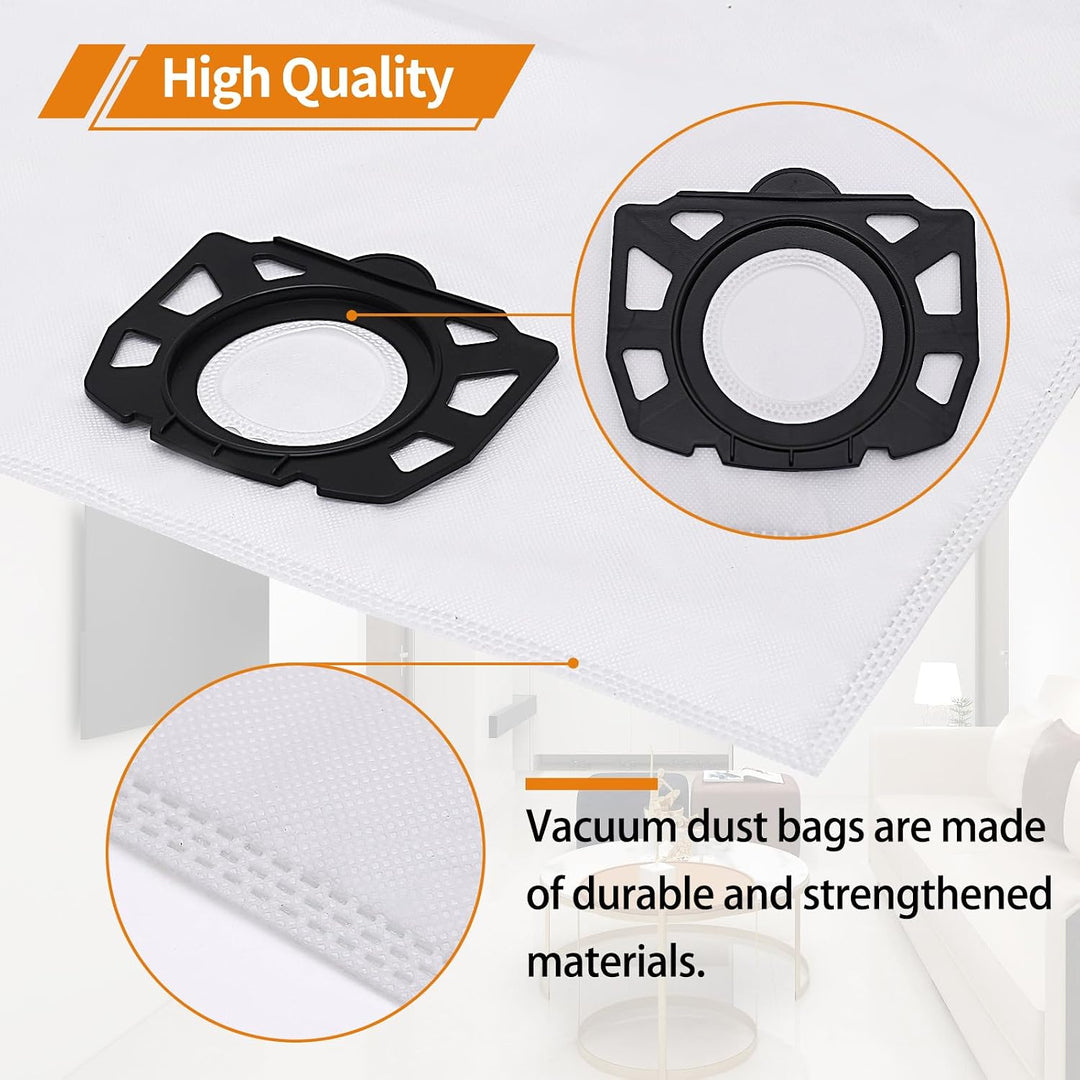 10 Stück WD6 Beutel für Kärcher Staubsaugerbeutel WD4 WD5 WD5P WD6P MV4 MV5 MV6 mit 2 Stück WD6 Filt