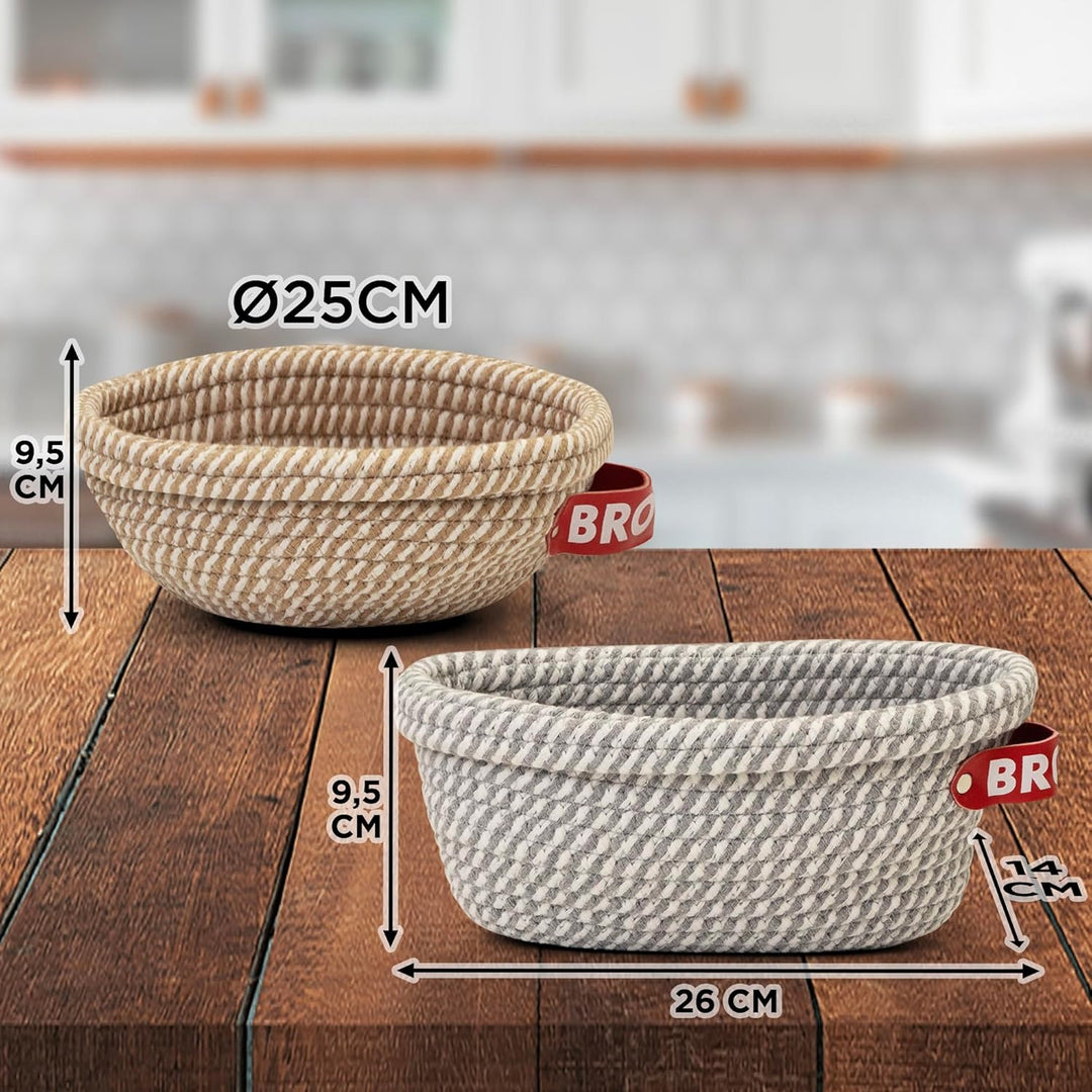 BROTLY - Gärkörbchen Set – Baumwolle rund & oval, lebensmittelecht TÜV geprüft, inkl. gratis Rezept