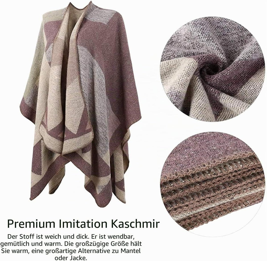 Shmily Girl - Damen Poncho Habe Gestrickt Überdimensionalen Decke Kap-Schal A - Beige Blockfarbe, A