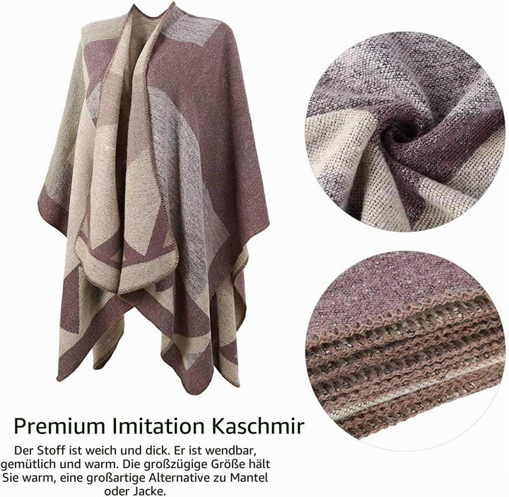 Shmily Girl - Damen Poncho Habe Gestrickt Überdimensionalen Decke Kap-Schal A - Beige Blockfarbe, A