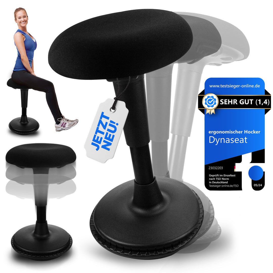 Dynaseat Ergonomischer Hocker höhenverstellbar zum Sitzen & Stehen (Schwarz, 65-85 Variante) - Sitz