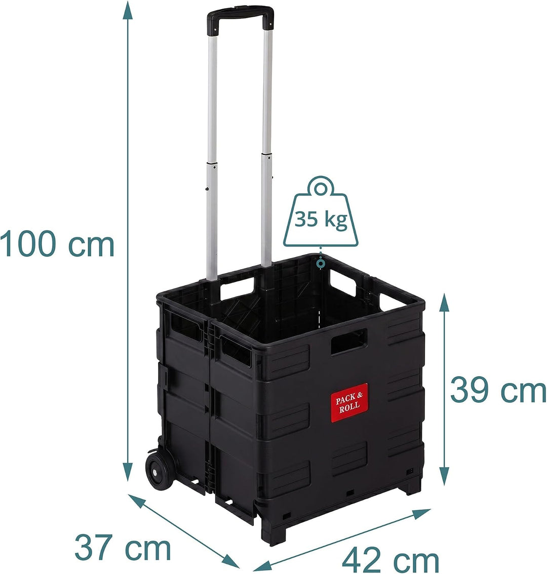 Relaxdays Einkaufstrolley, Klappbar, Einkaufsroller bis 35 kg, Verstellbarer Griff, Mit Rollen, HBT:
