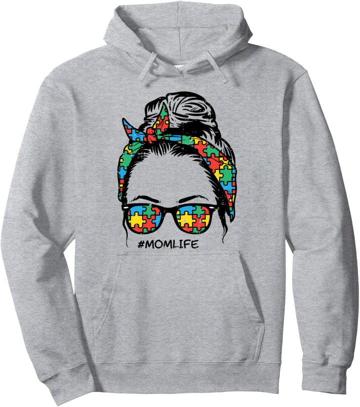 Puzzle Bandana Glasses Mom Life Autism Awareness Mothers Day Pullover Hoodie