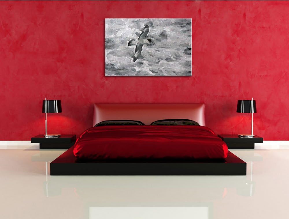 prächtige Möwe fliegt über Wasser Deluxe Format: 100x70 cm auf Leinwand, XXL riesige Bilder fertig g