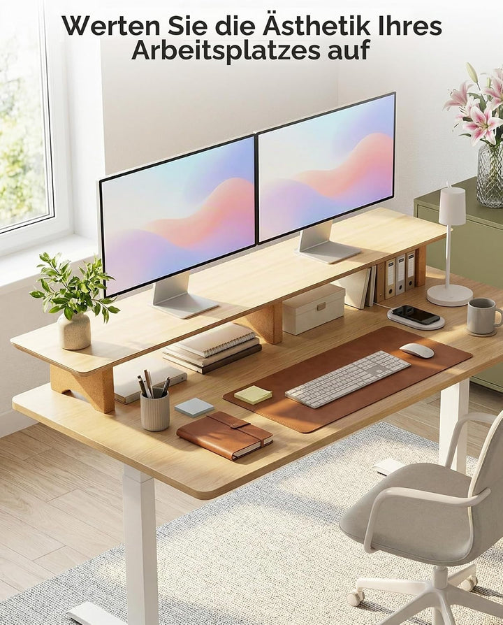 Aothia Grosser Monitor-Ständer für Computerbildschirme,Holz-Riser mit nachhaltigen Korkblockbeinen f
