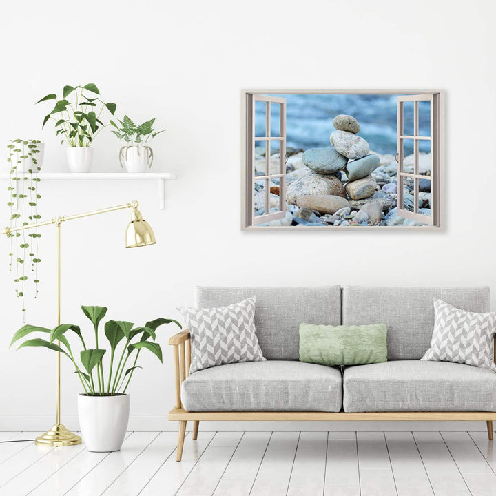 Leinwandbild XXL 3D Illusion Wandbild Kunst Steine Blau 120x80 cm Leinwandbild 120x80 cm Blau_i, Lei